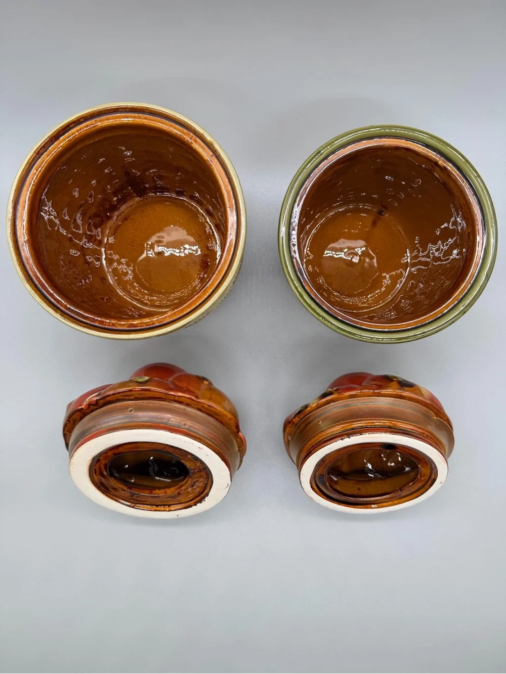 Vintage 3D Ceramic Apple Basket Canisters Set of 2 Retro Cottagecore Kitsch
